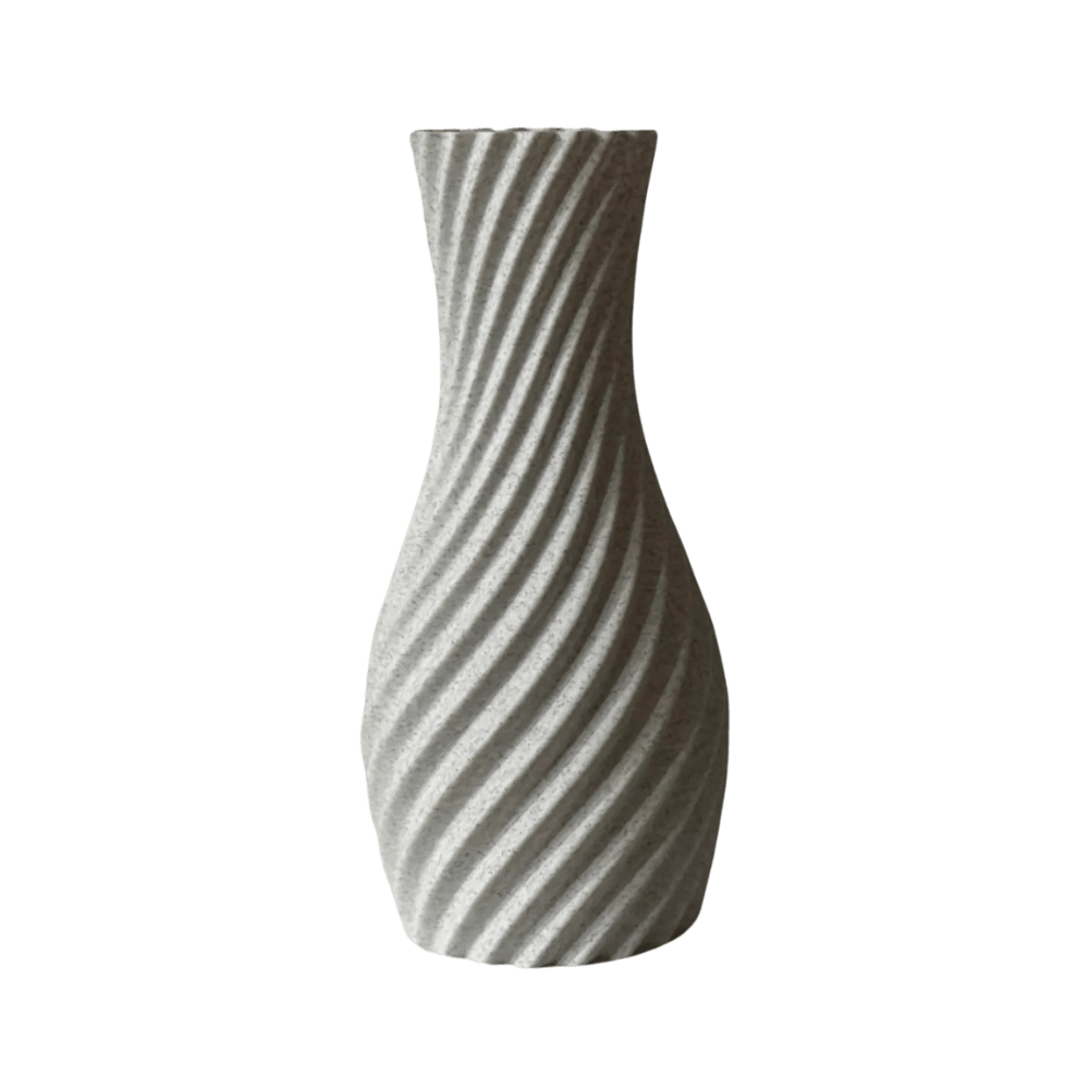 Elegant spiral vase with dynamic lines, perfect for modern home interiors and stylish decor accents.