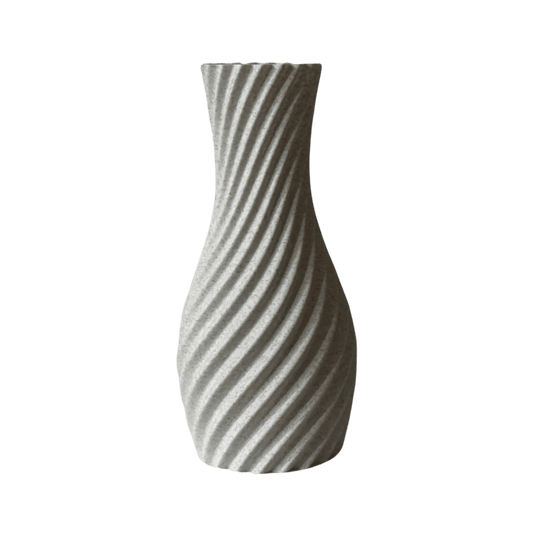 Elegant spiral vase with dynamic lines, perfect for modern home interiors and stylish decor accents.